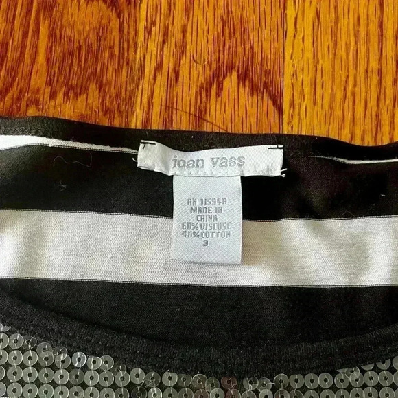 Joan Vass White with Black Sequin Striped Shirt SZ. 3/XL - Picture 3 of 8